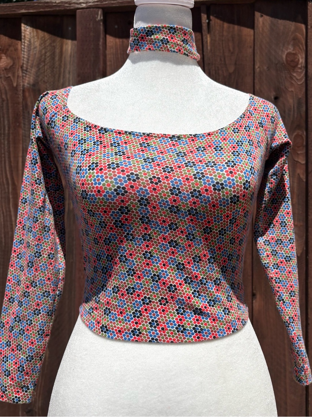 American Apparel Dot Print Open Back Choker Long Sleeve Top M Made USA